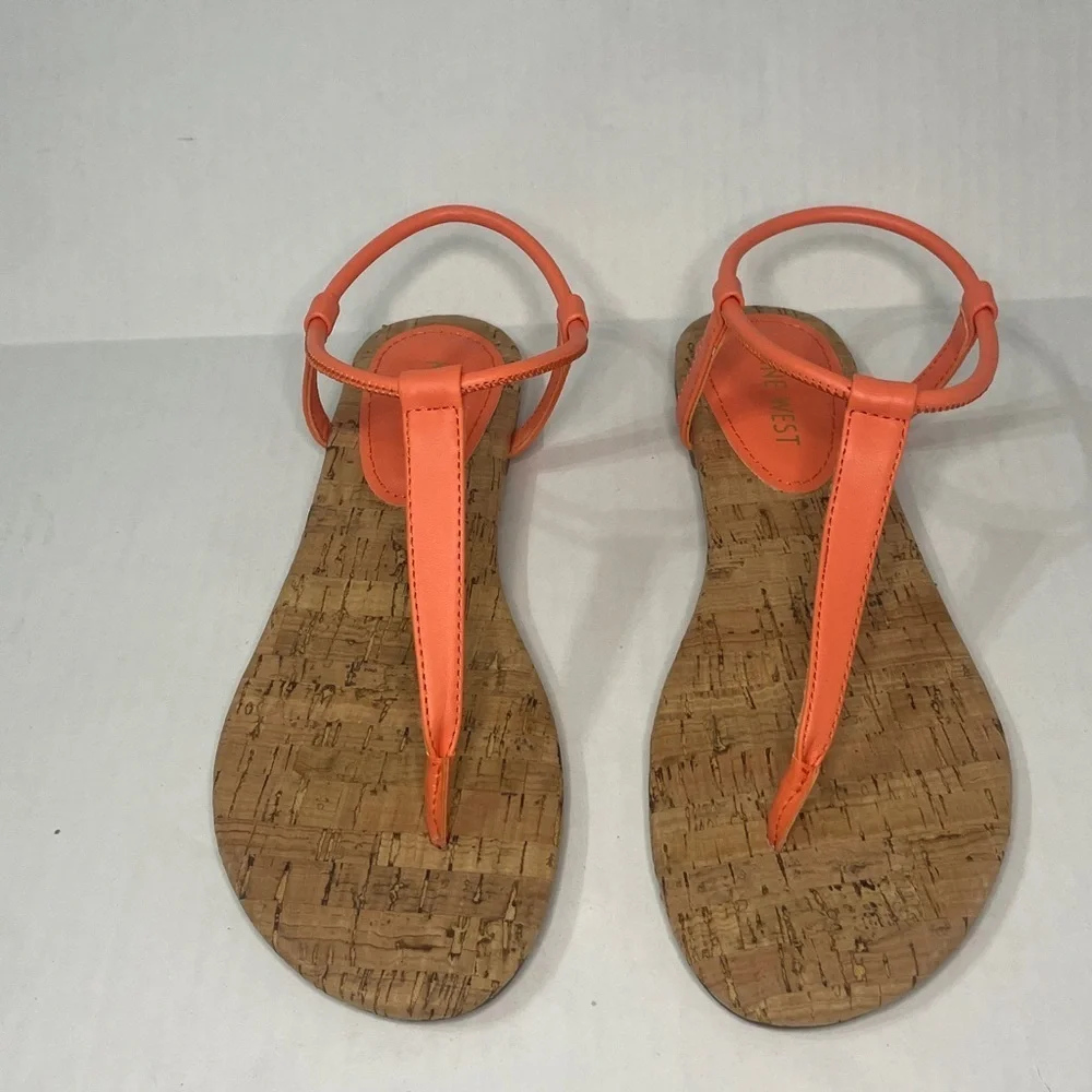 Nine West Bassie Coral Orange Sandals Minimalist Design Size 6.5